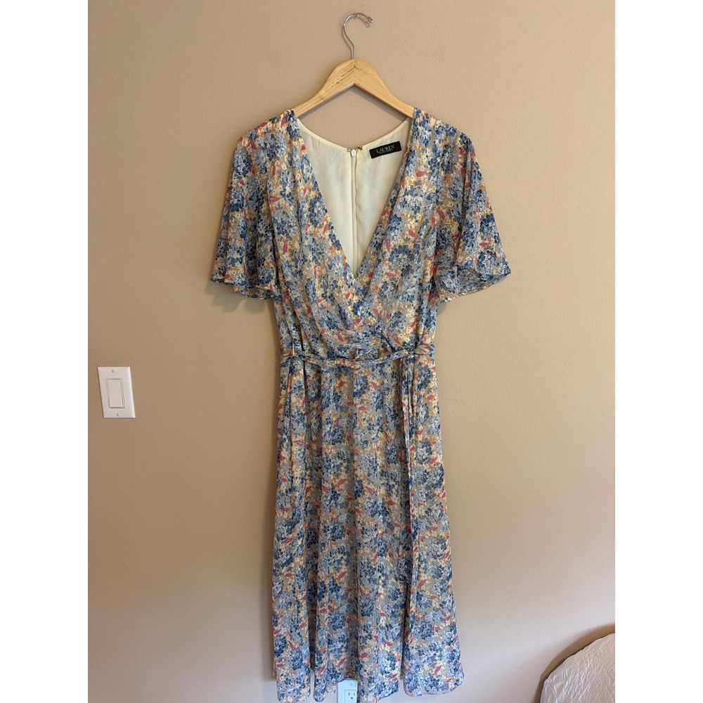 Lauren Ralph Lauren Floral Midi Dress in Blue, Cream, Peach